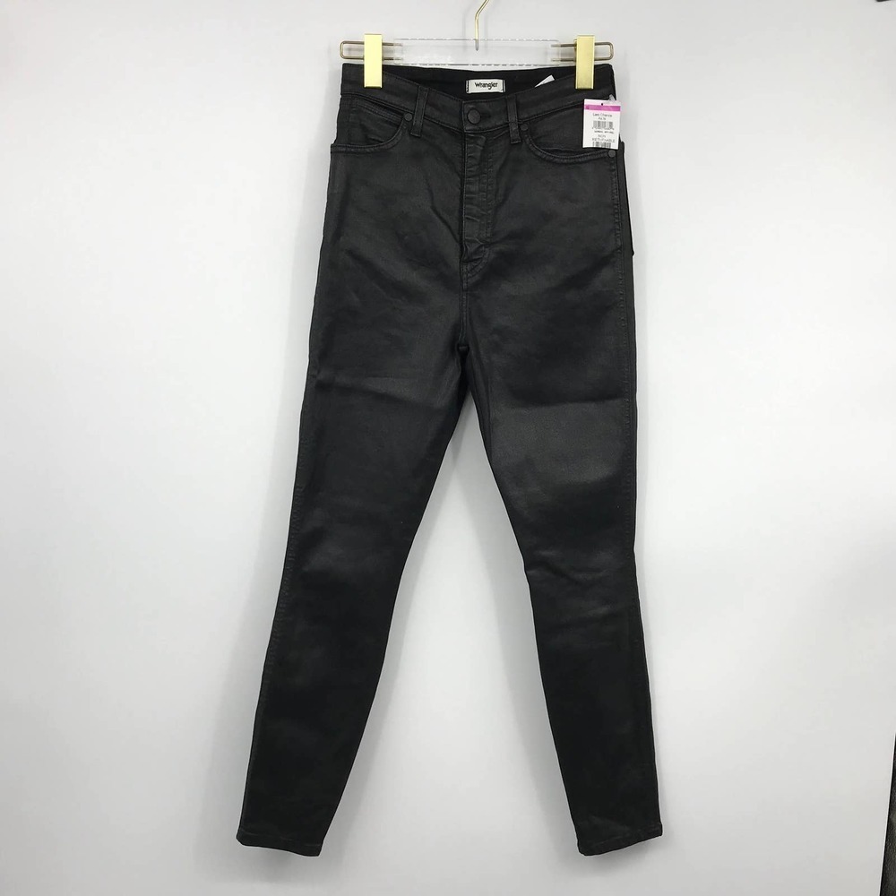 Wrangler Sexy Iconic Coated Straight Leg Jean High Rise Denim Black NWOT - Picture 2 of 6